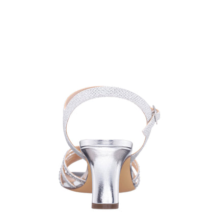 Nina Shoes Bryna Silver Ankle Strap Mid-Heel Sandals