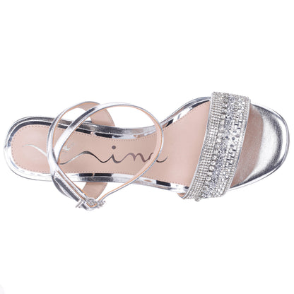Nina Shoes Sofina Silver Block-Heel Platform Sandals
