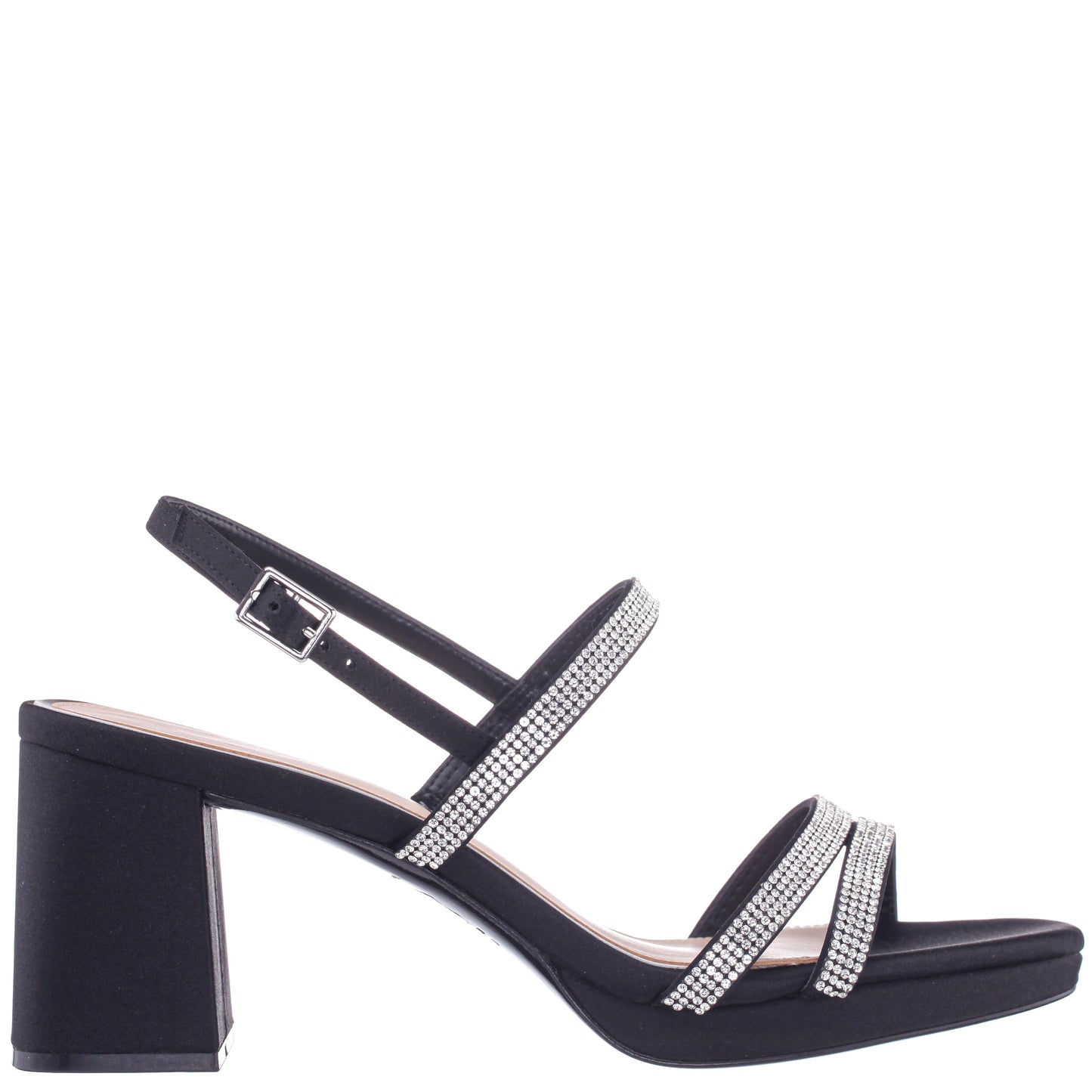 Nina Shoes Berna Black Satin Block-Heel Platform Sandals