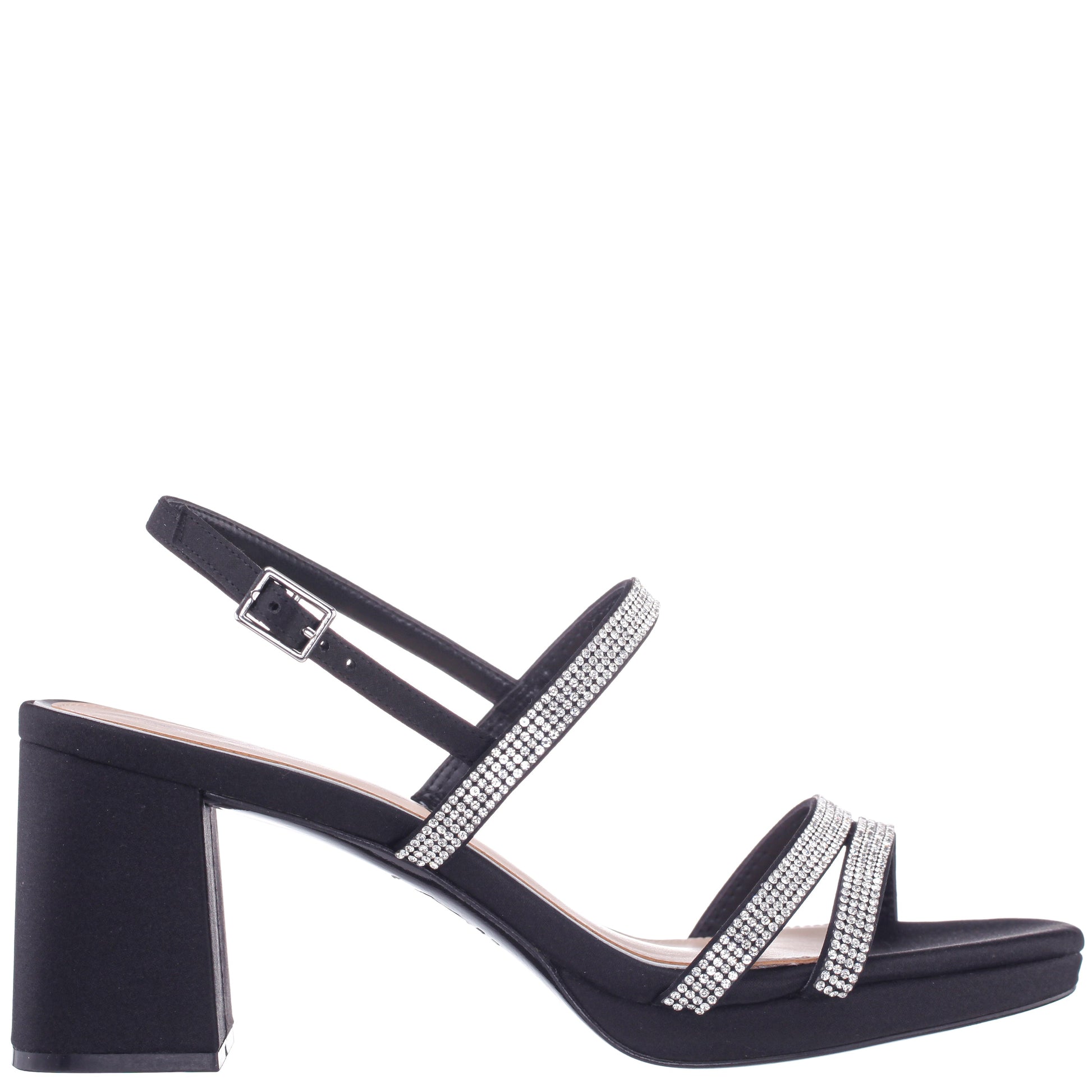 Nina Shoes Berna Black Satin Block-Heel Platform Sandals