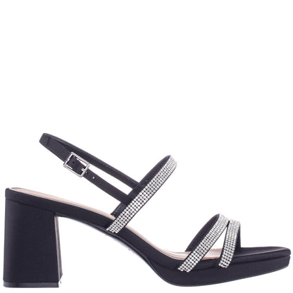 Nina Shoes Berna Black Satin Block-Heel Platform Sandals