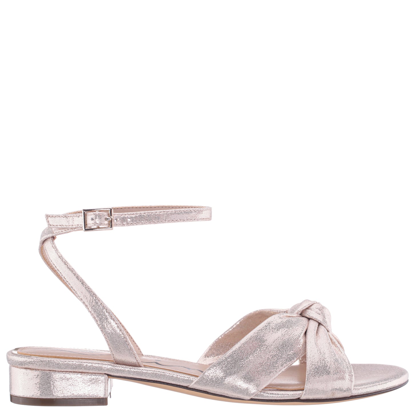 Nina Shoes Sulma Platino Metallic Suedette Block-Heel Flat Sandals with Ankle-Strap