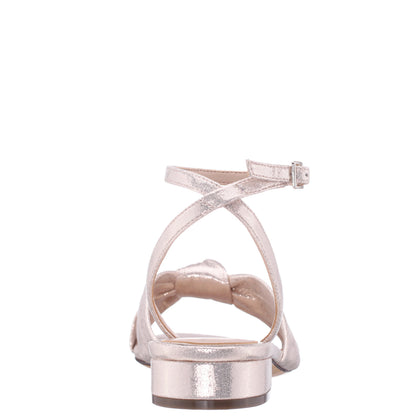 Nina Shoes Sulma Platino Metallic Suedette Block-Heel Flat Sandals with Ankle-Strap