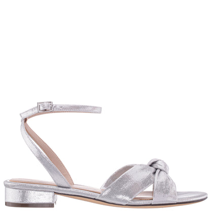 Nina Shoes Sulma Silver Metallic Suedette Block-Heel Flat Sandals with Ankle-Strap
