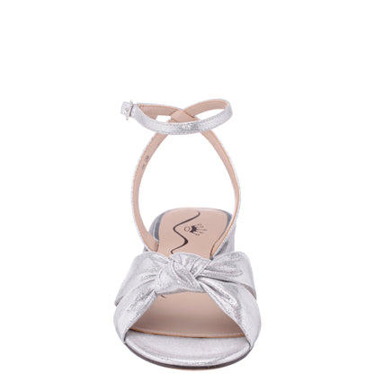 Nina Shoes Sulma Silver Metallic Suedette Block-Heel Flat Sandals with Ankle-Strap