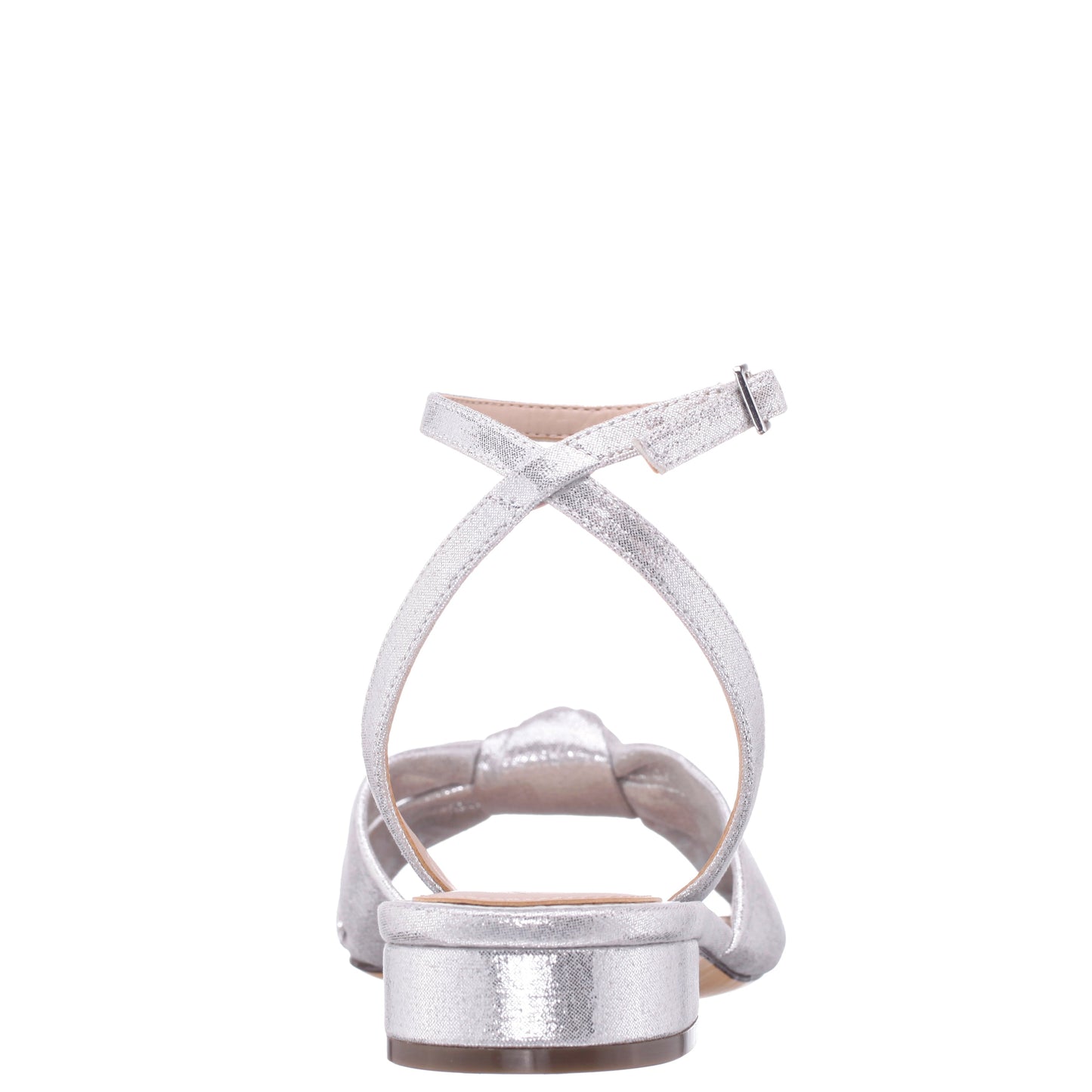 Nina Shoes Sulma Silver Metallic Suedette Block-Heel Flat Sandals with Ankle-Strap