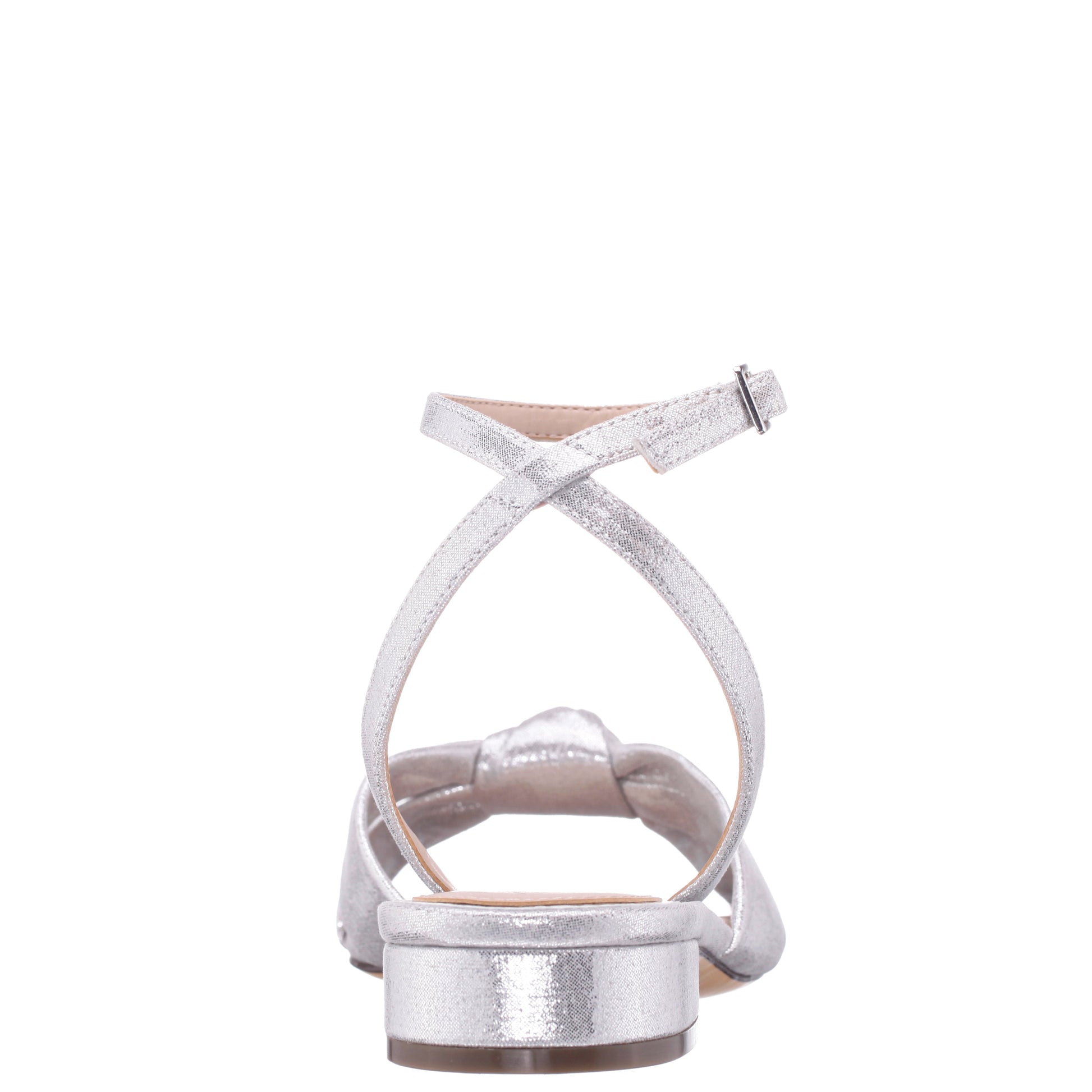 Nina Shoes Sulma Silver Metallic Suedette Block-Heel Flat Sandals with Ankle-Strap