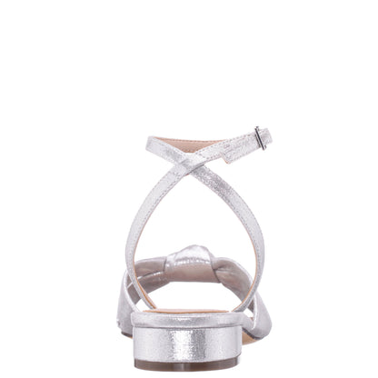 Nina Shoes Sulma Silver Metallic Suedette Block-Heel Flat Sandals with Ankle-Strap