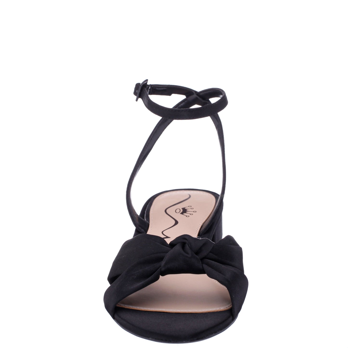 Nina Shoes Sulma Black Satin Block-Heel Flat Sandals with Ankle-Strap