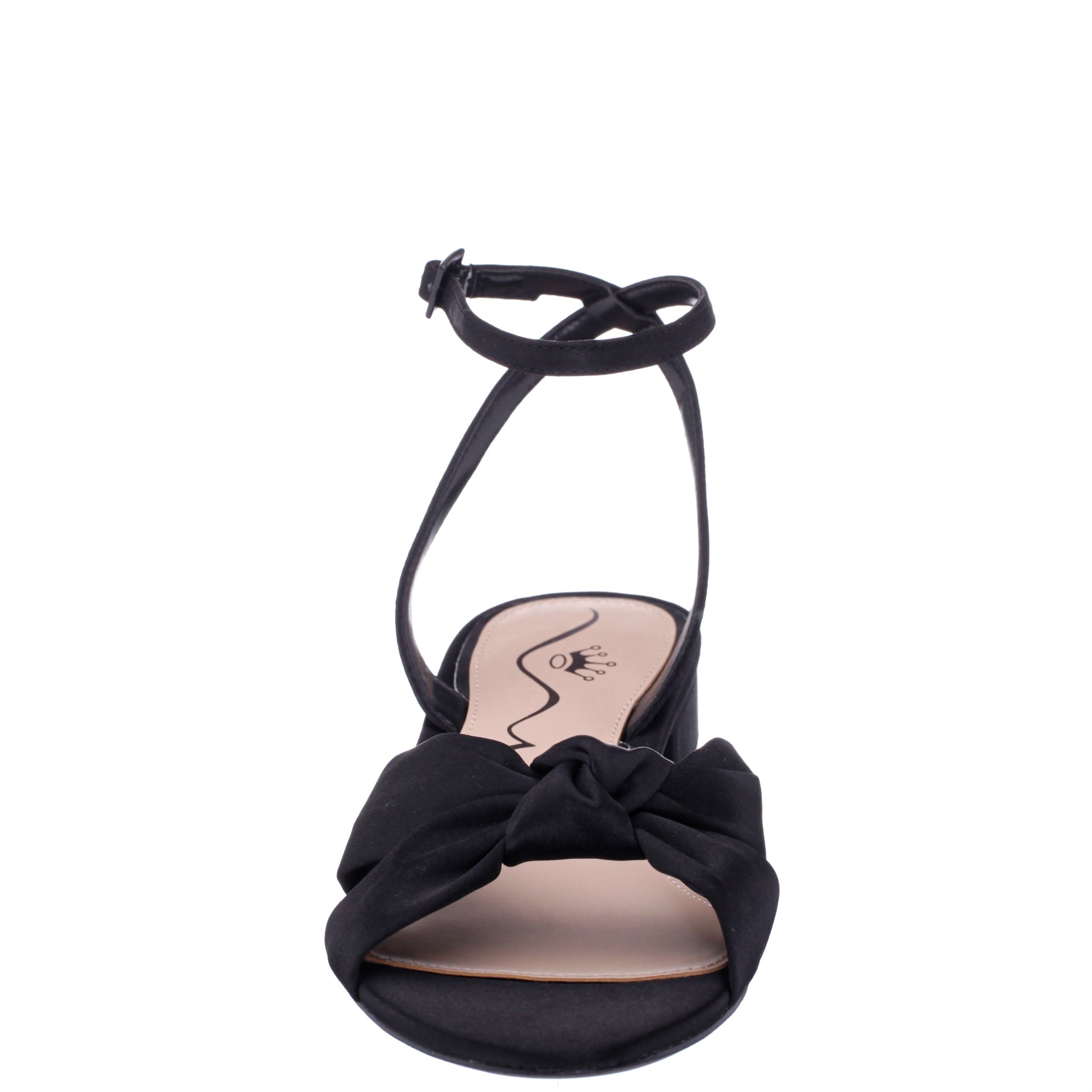 Nina Shoes Sulma Black Satin Block-Heel Flat Sandals with Ankle-Strap