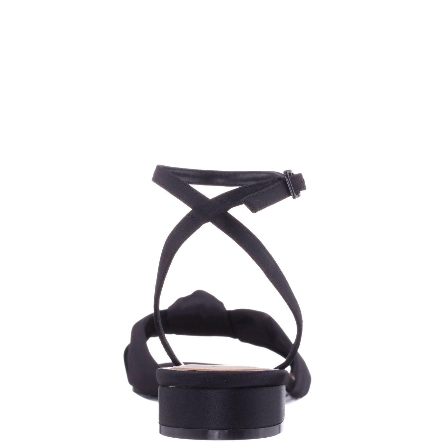 Nina Shoes Sulma Black Satin Block-Heel Flat Sandals with Ankle-Strap
