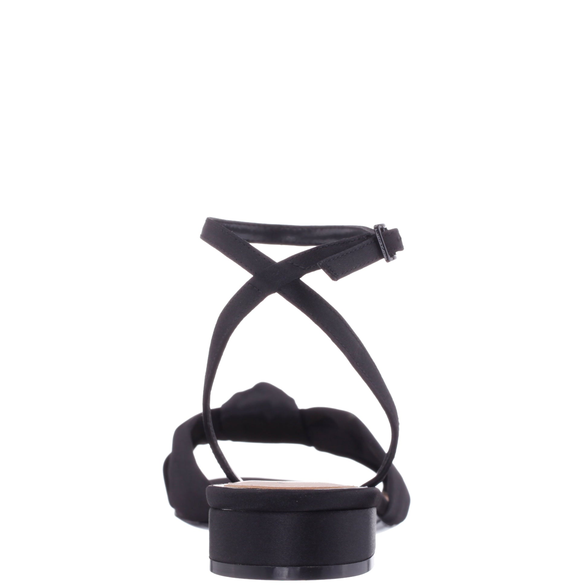 Nina Shoes Sulma Black Satin Block-Heel Flat Sandals with Ankle-Strap