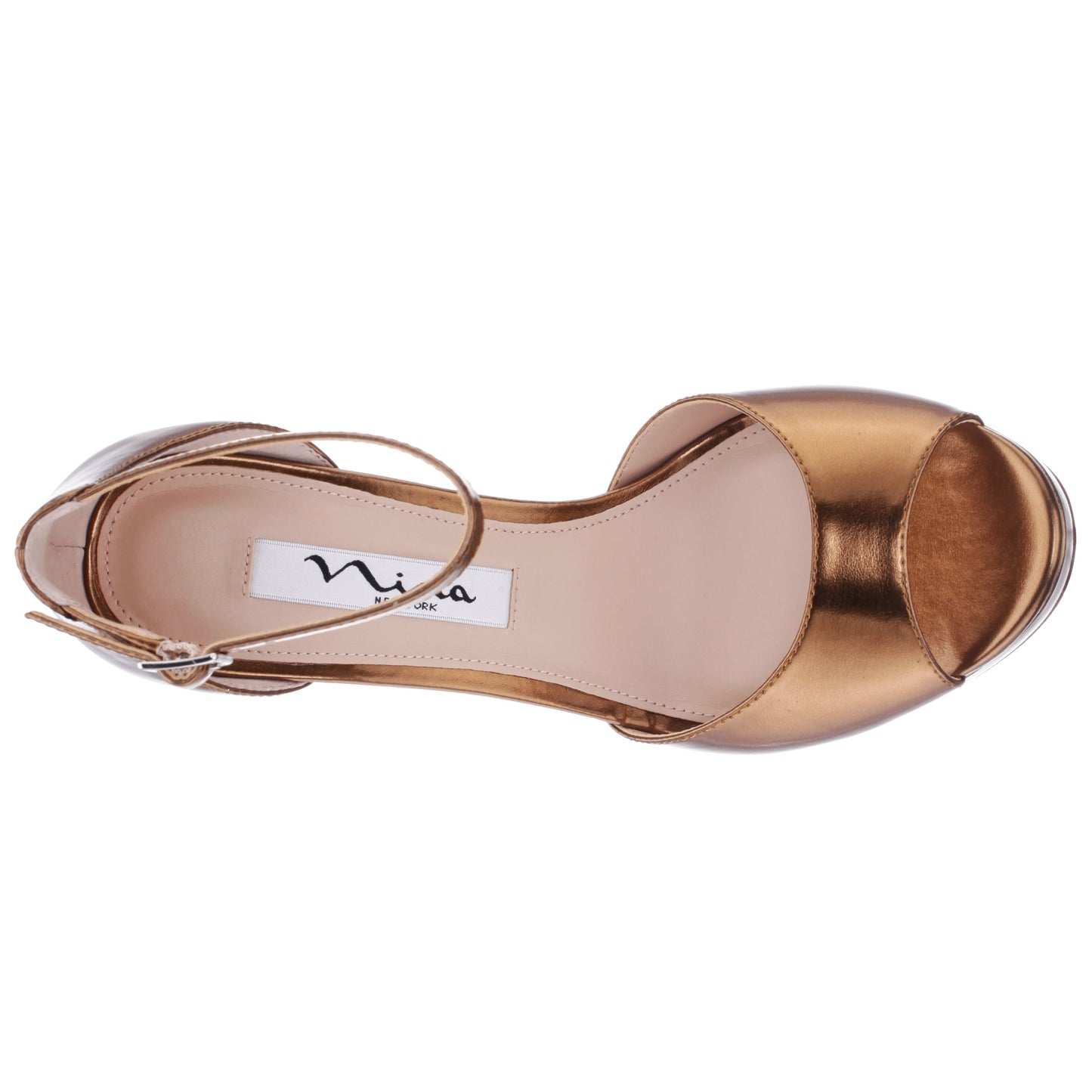 Nina Shoes Famia Brown Metallic Stiletto Platform Sandals with Ankle-Strap