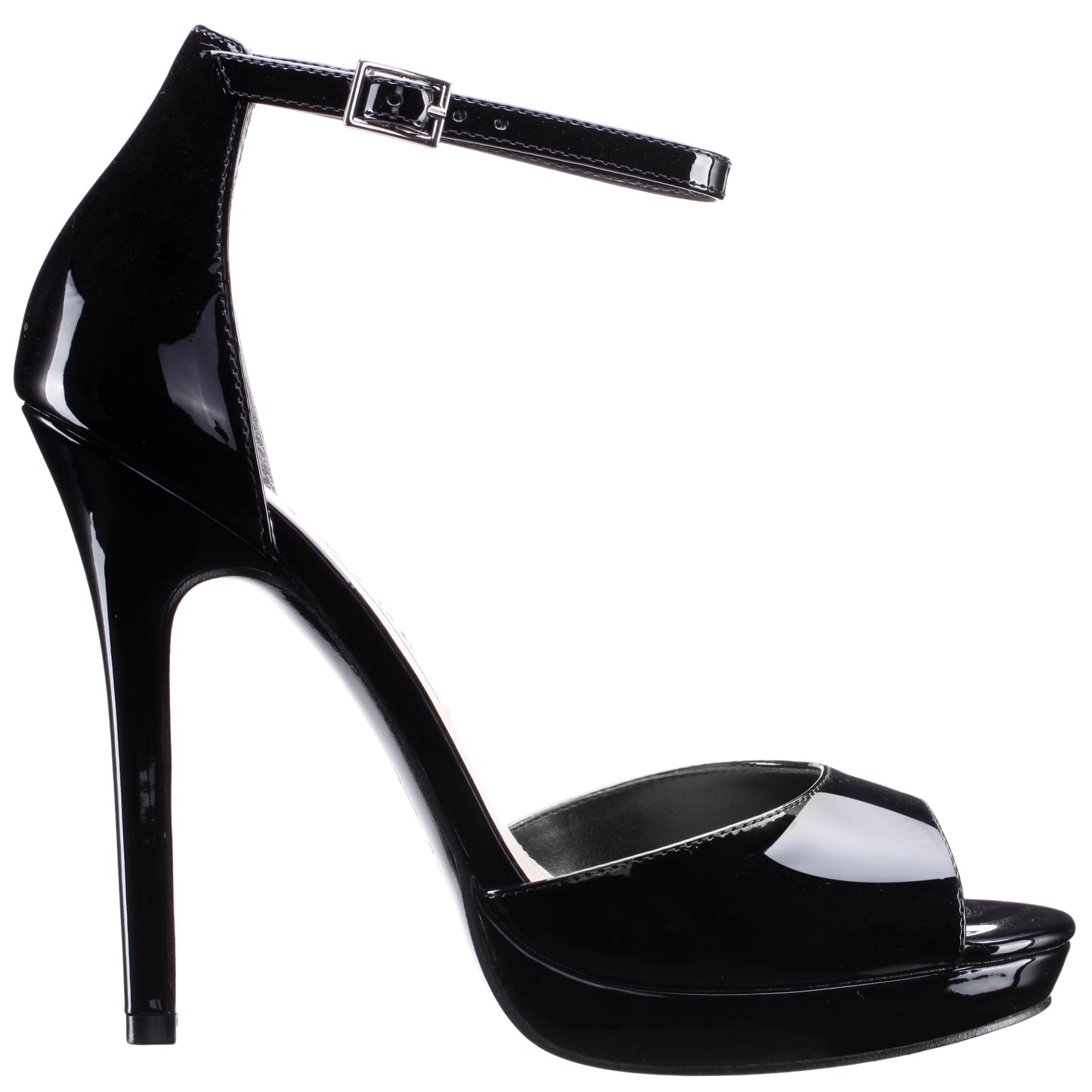 Nina Shoes Famia Black Patent Leatherette Stiletto Platform Sandals with Ankle-Strap