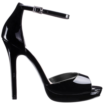 Nina Shoes Famia Black Patent Leatherette Stiletto Platform Sandals with Ankle-Strap