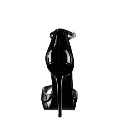 Nina Shoes Famia Black Patent Leatherette Stiletto Platform Sandals with Ankle-Strap
