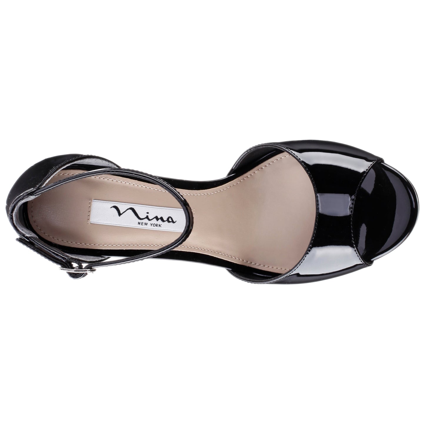 Nina Shoes Famia Black Patent Leatherette Stiletto Platform Sandals with Ankle-Strap