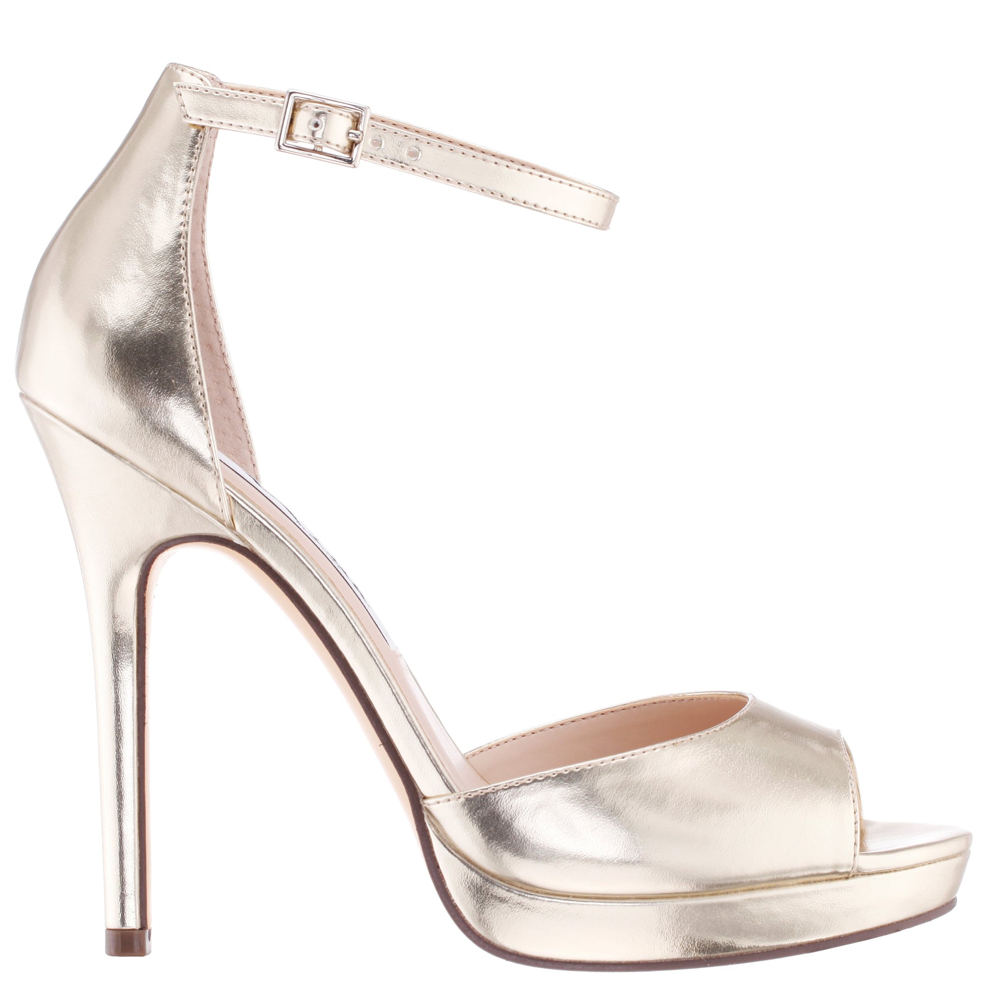 Nina Shoes Famia Platino Metallic Stiletto Platform Sandals with Ankle-Strap