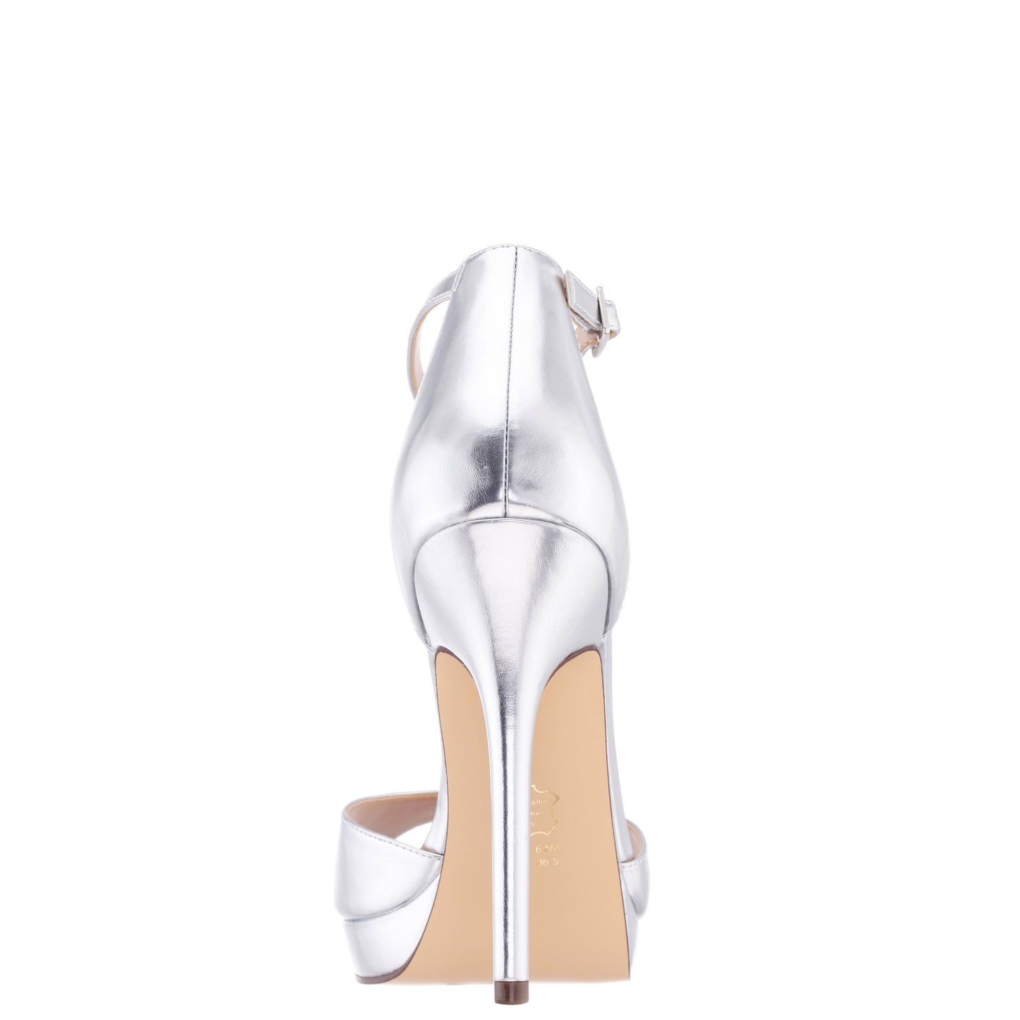 Nina Shoes Famia Silver Metallic Stiletto Platform Sandals with Ankle-Strap