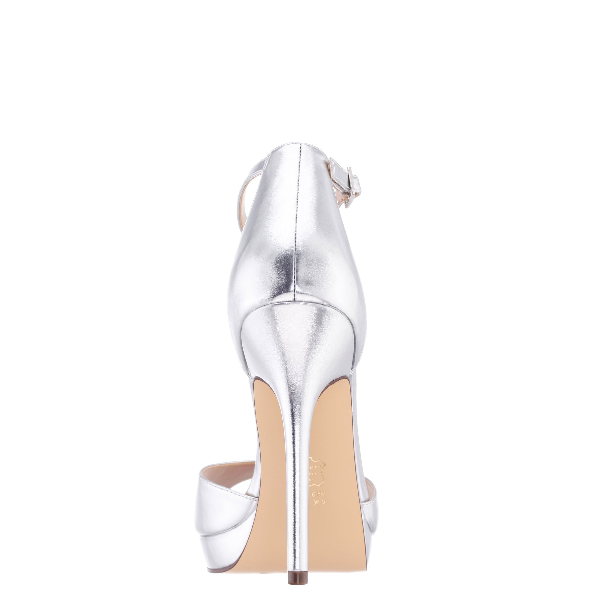 Nina Shoes Famia Silver Metallic Stiletto Platform Sandals with Ankle-Strap