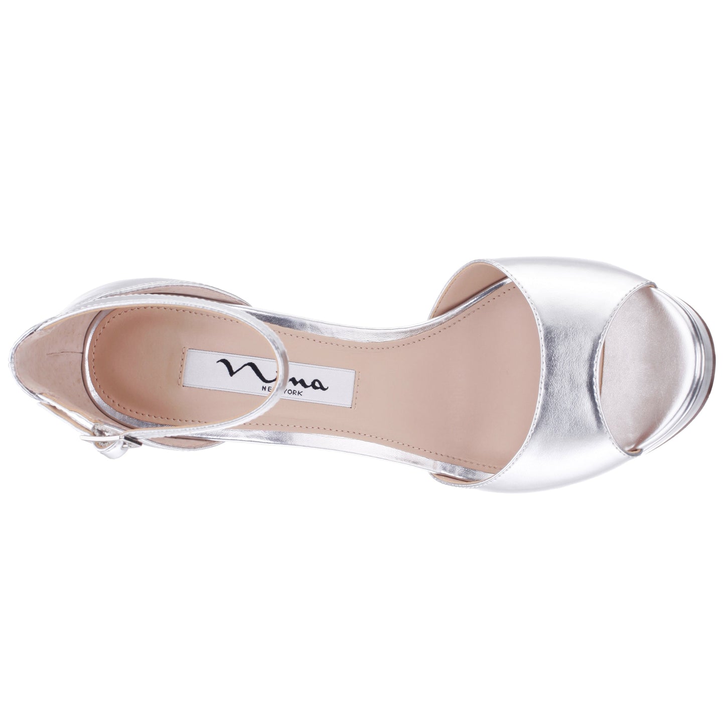 Nina Shoes Famia Silver Metallic Stiletto Platform Sandals with Ankle-Strap