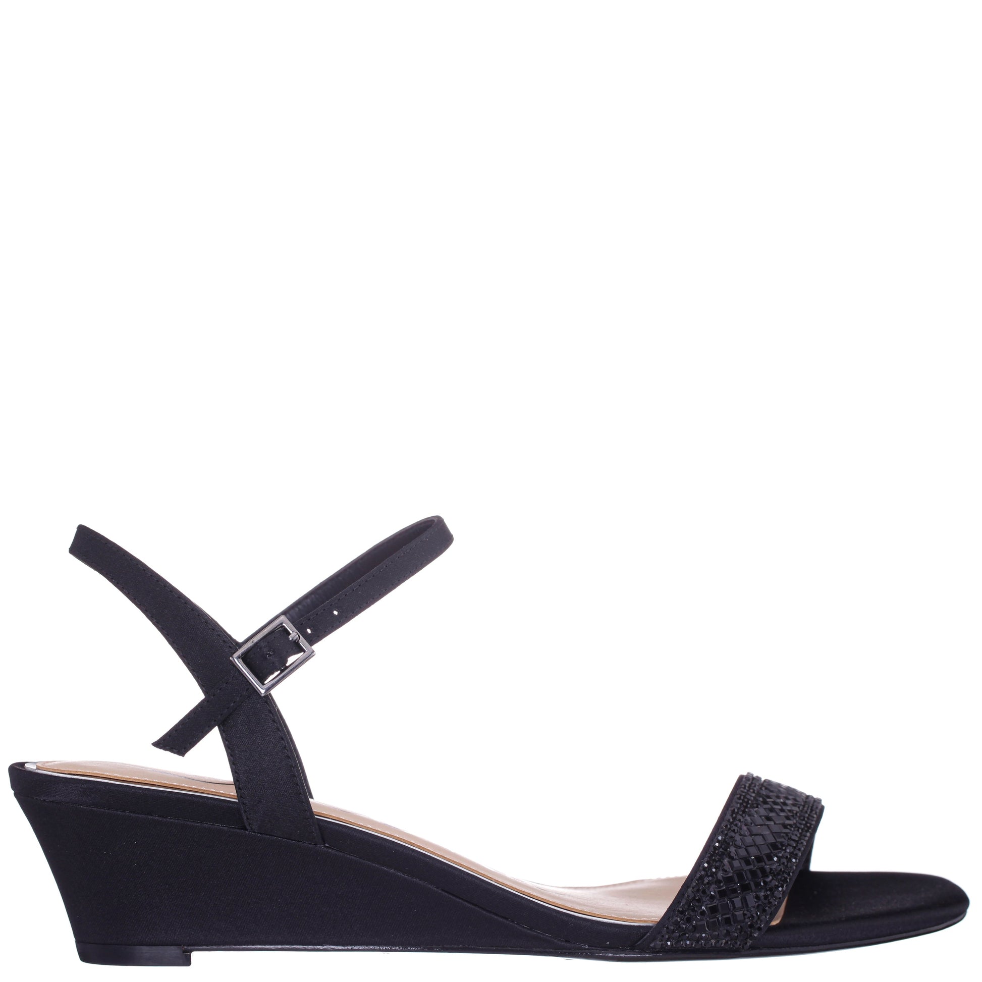 Nina Shoes Vonda Black Satin Low-Heel Wedge Sandal