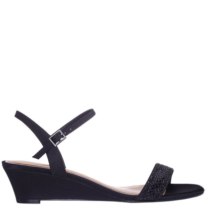 Nina Shoes Vonda Black Satin Low-Heel Wedge Sandal