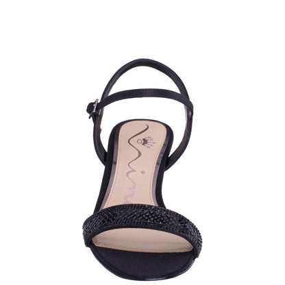 Nina Shoes Vonda Black Satin Low-Heel Wedge Sandal