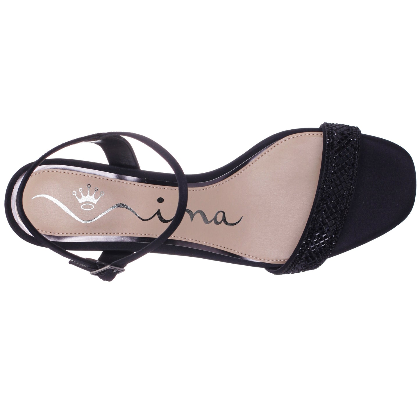 Nina Shoes Vonda Black Satin Low-Heel Wedge Sandal