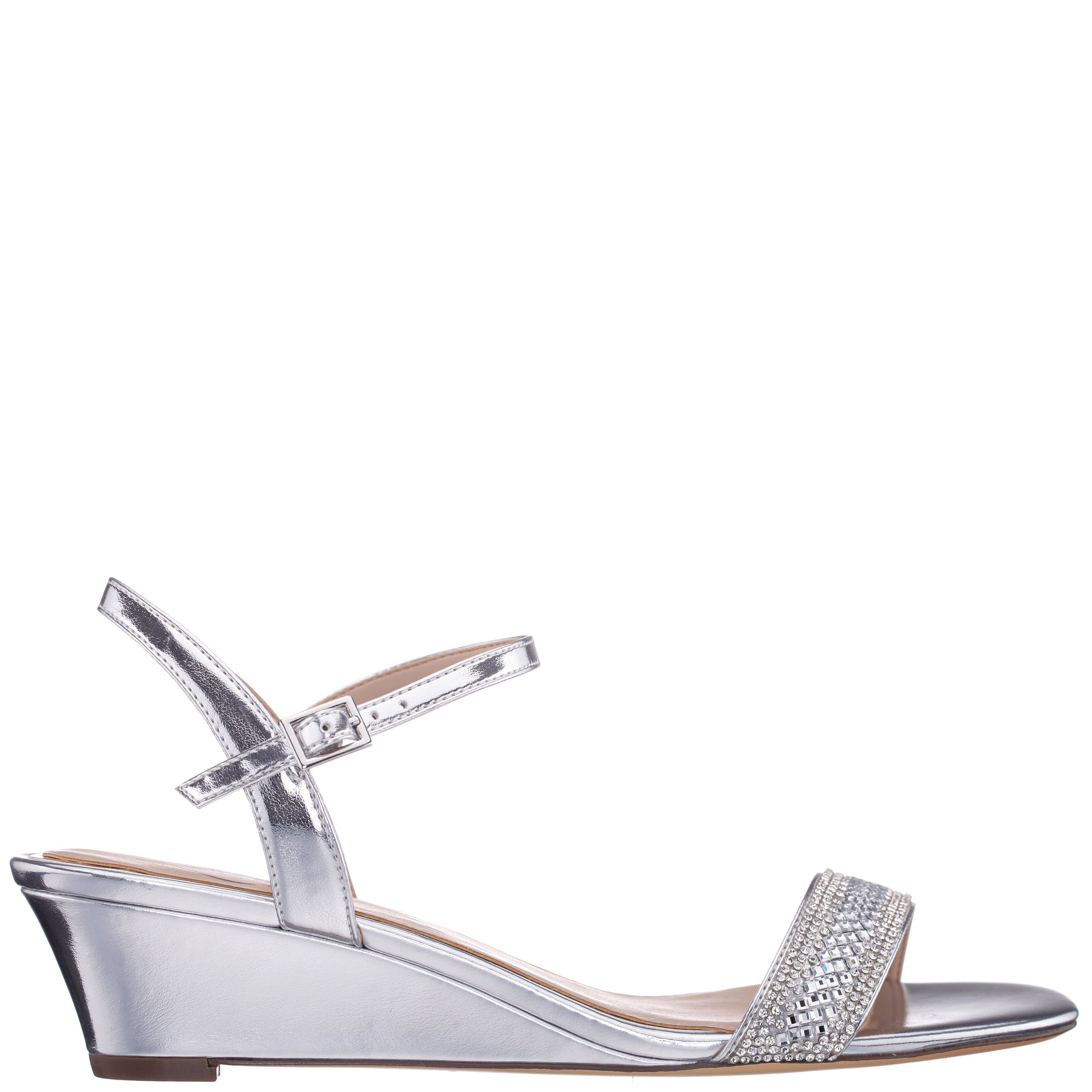 Nina Shoes Vonda Silver Metallic Foil Low-Heel Wedge Sandal