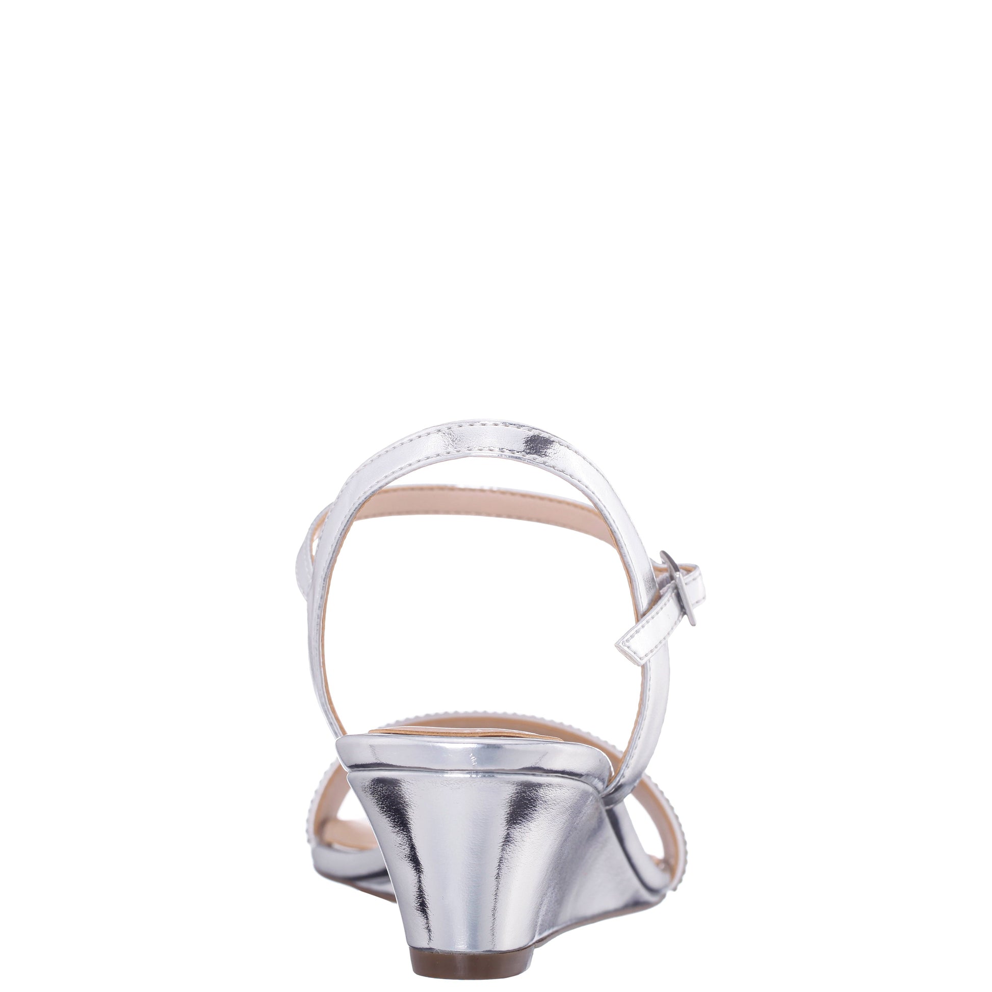Nina Shoes Vonda Silver Metallic Foil Low-Heel Wedge Sandal