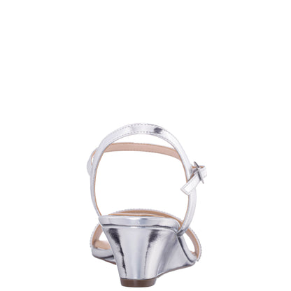 Nina Shoes Vonda Silver Metallic Foil Low-Heel Wedge Sandal