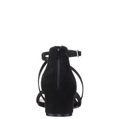 Nina Shoes Ginette Black Satin With Mesh Block-Heel Sandals with Ankle-Strap