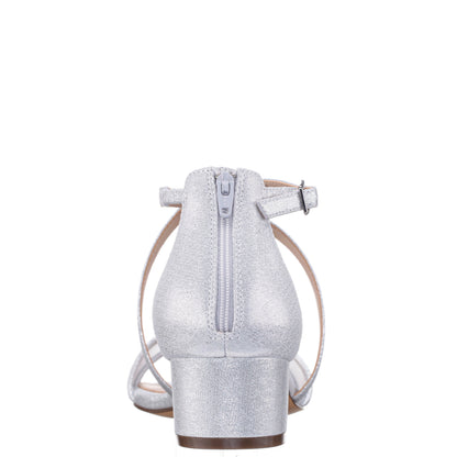 Nina Shoes Ginette Silver Metallic Shimmer Foil With Mesh Block-Heel Sandals with Ankle-Strap