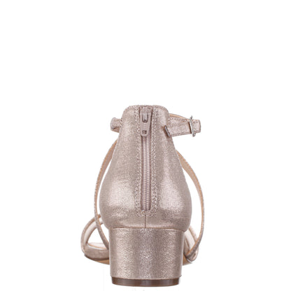 Nina Shoes Ginette Yellow Metallic Shimmer Foil With Mesh Block-Heel Sandals with Ankle-Strap