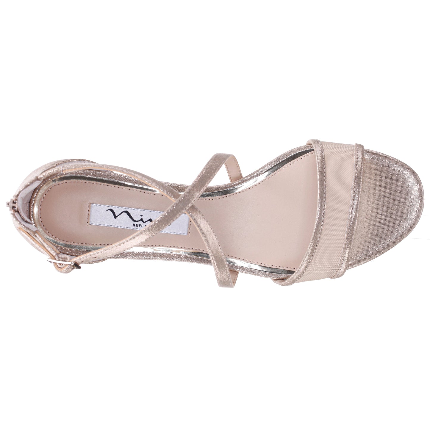 Nina Shoes Ginette Yellow Metallic Shimmer Foil With Mesh Block-Heel Sandals with Ankle-Strap