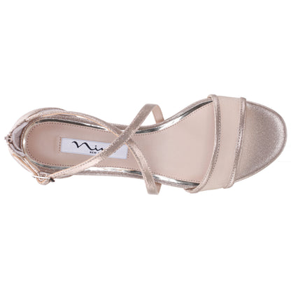 Nina Shoes Ginette Yellow Metallic Shimmer Foil With Mesh Block-Heel Sandals with Ankle-Strap