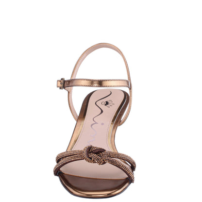 Nina Shoes Valeria Brown Glaze with Matching Rhinestone Knot on a Demi-Wedge with Ankle-Strap