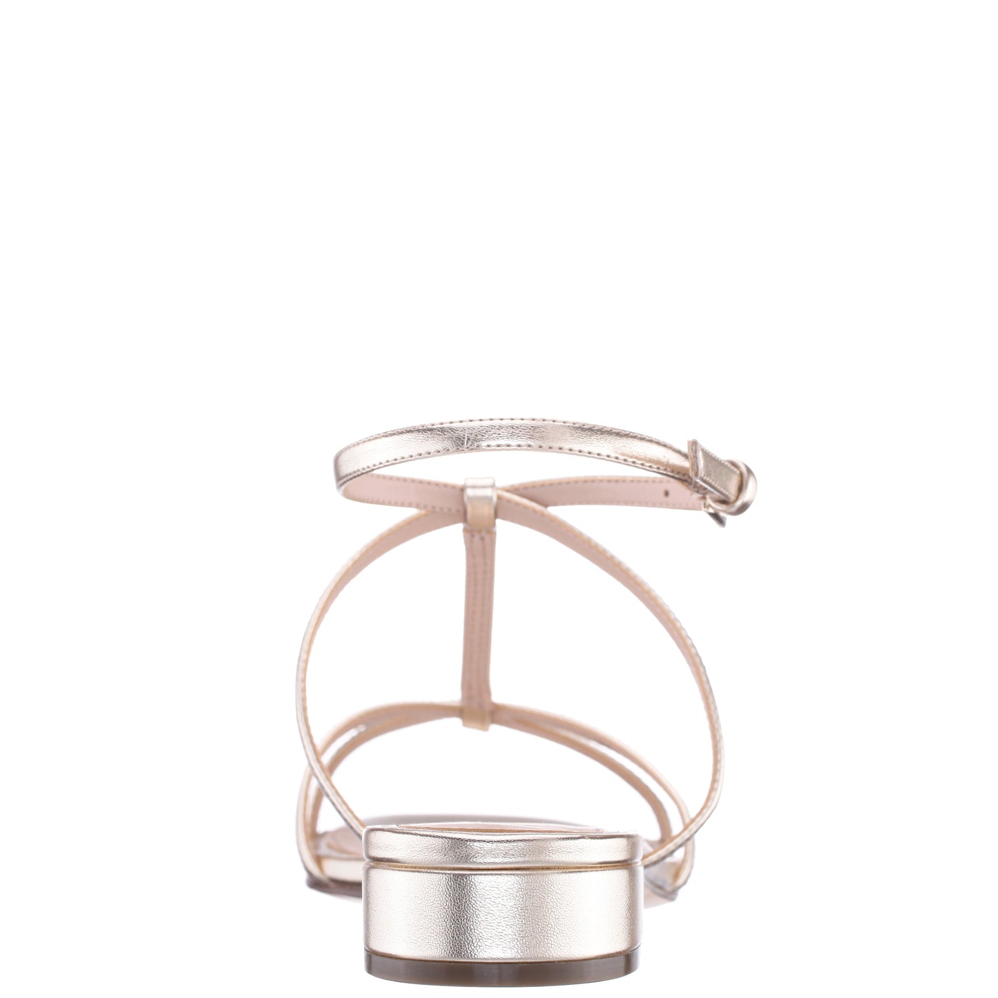 Nina Shoes Sasha Platino Metallic Foil with Rhinestone T-Strap Flat with a Block-Heel and Ankle-Strap