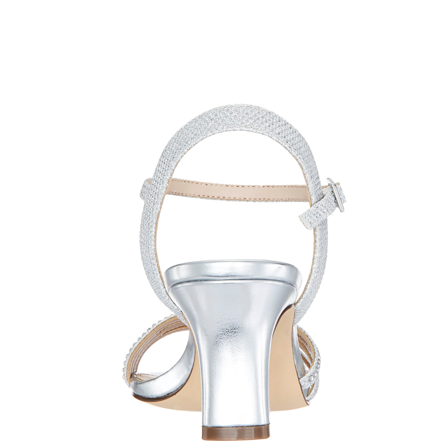 Nina Shoes Nelena Silver Textured Metallic with Clear Crystals Low-Heel Sandals with Ankle-Strap