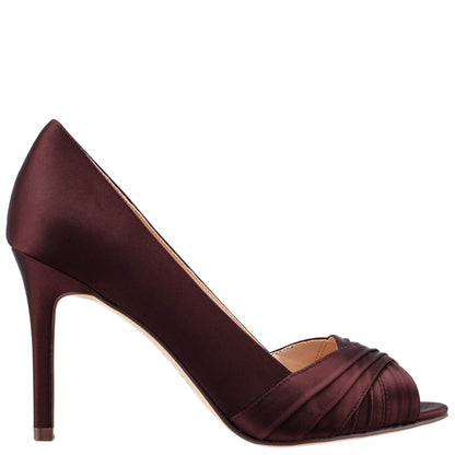 Nina Shoes Rhiyana Brown Satin Peep Toe High-Heel Classic Pump