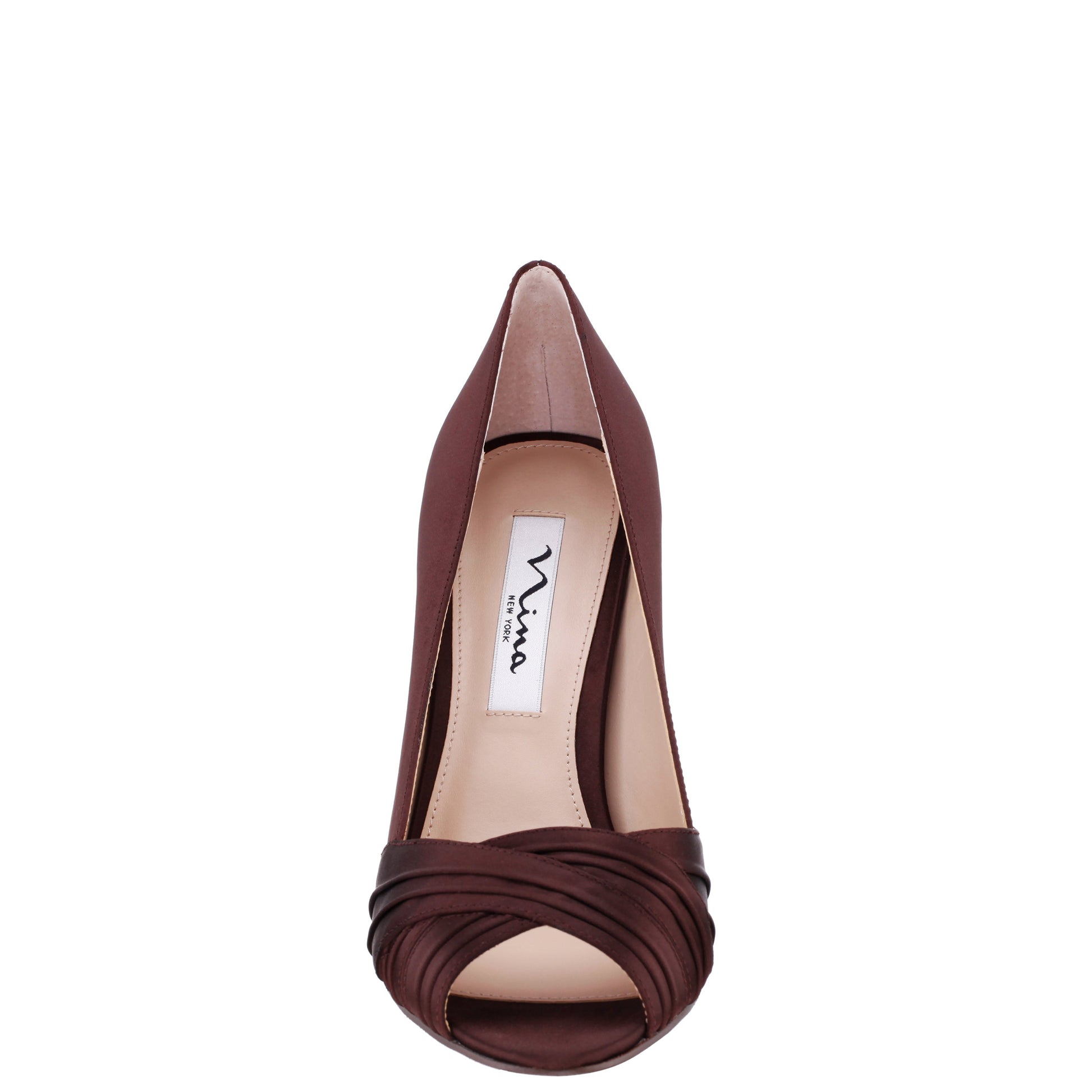 Nina Shoes Rhiyana Brown Satin Peep Toe High-Heel Classic Pump