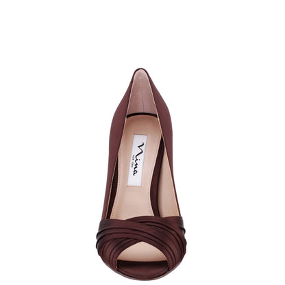 Nina Shoes Rhiyana Brown Satin Peep Toe High-Heel Classic Pump