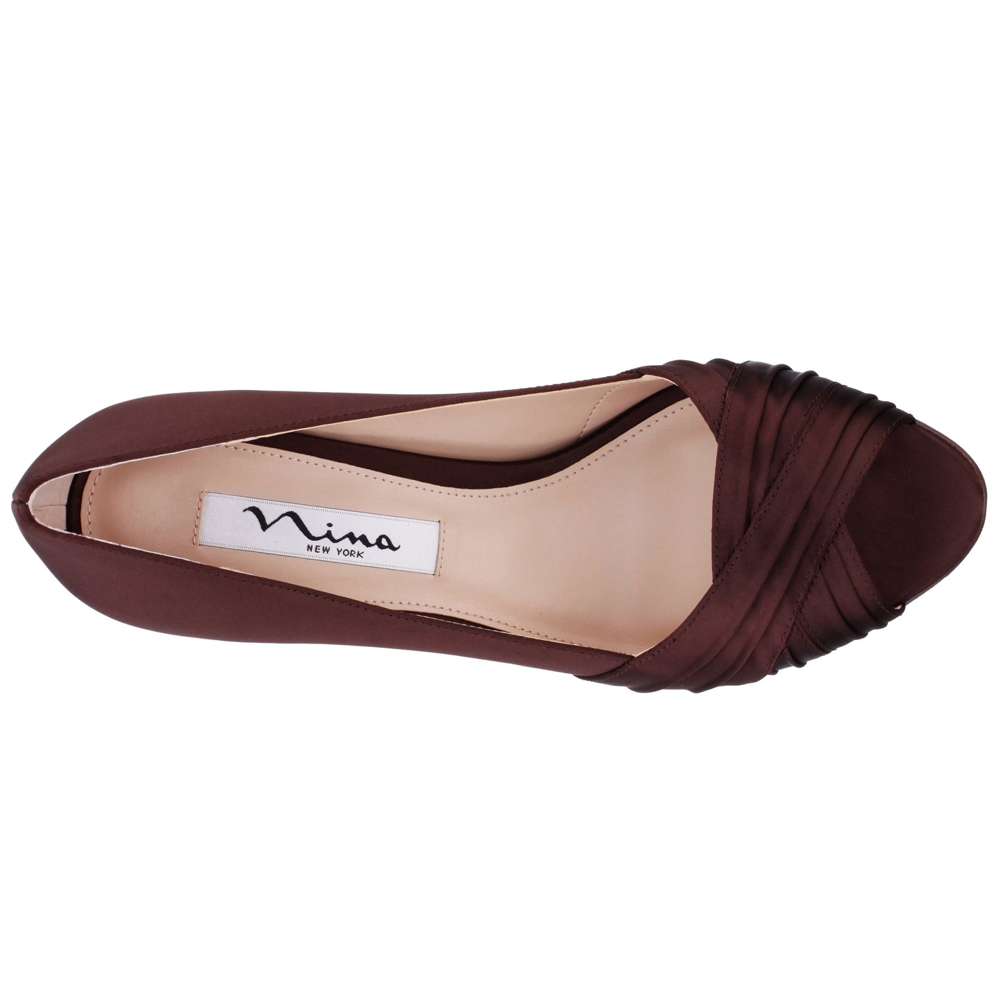Nina Shoes Rhiyana Brown Satin Peep Toe High-Heel Classic Pump