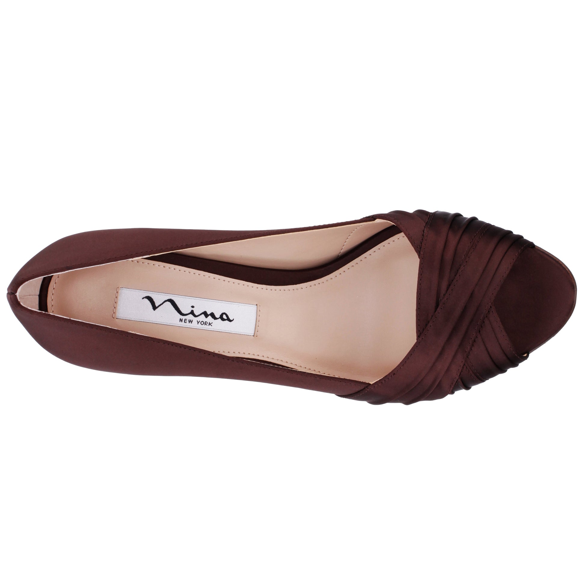 Nina Shoes Rhiyana Brown Satin Peep Toe High-Heel Classic Pump