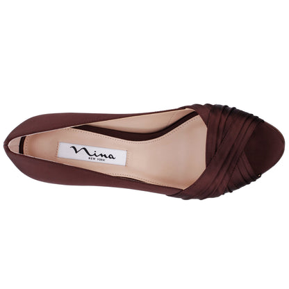 Nina Shoes Rhiyana Brown Satin Peep Toe High-Heel Classic Pump