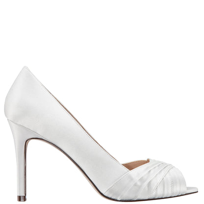 Nina Shoes Rhiyana White Satin Peep Toe High-Heel Classic Pump