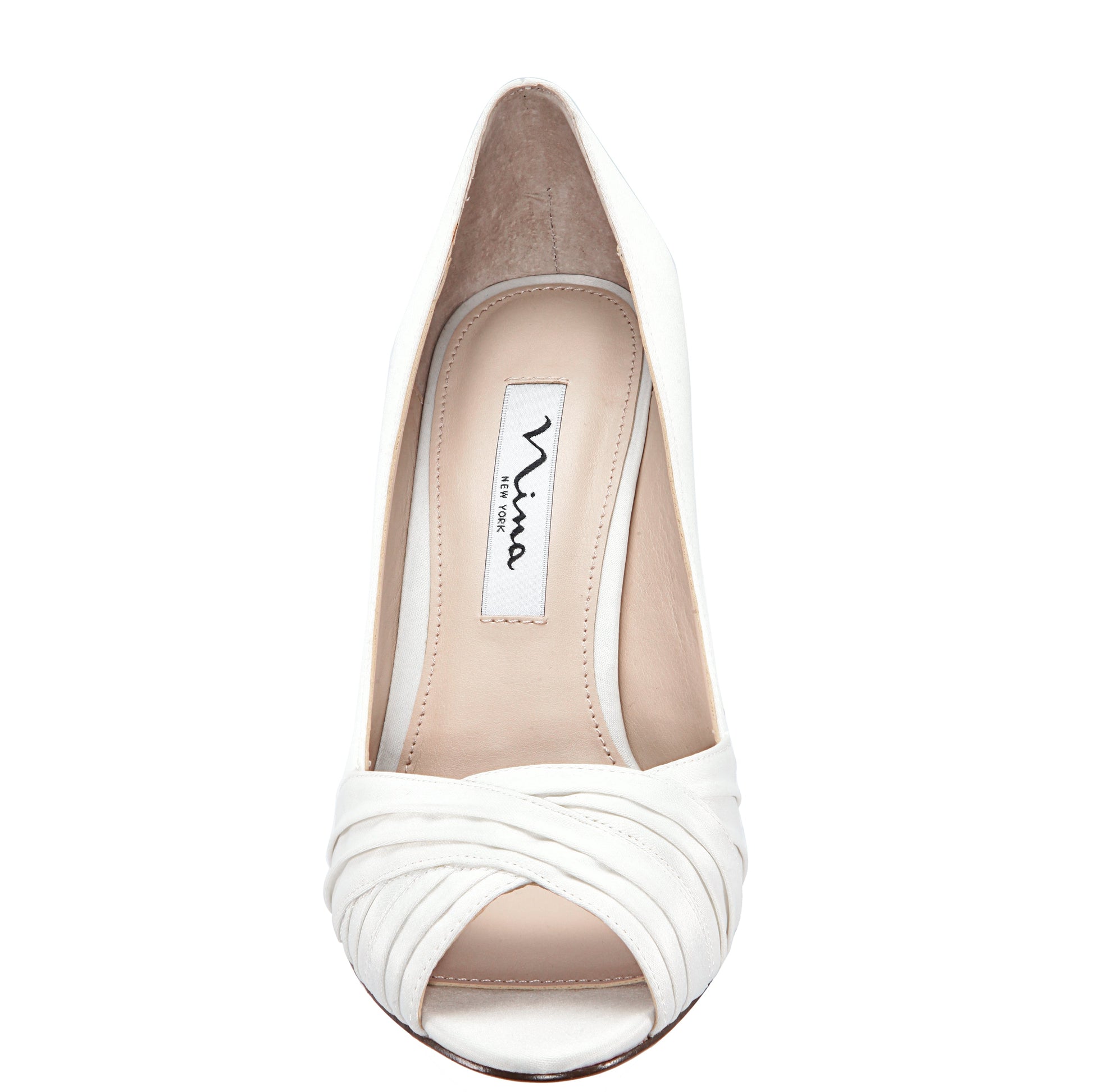 Nina Shoes Rhiyana White Satin Peep Toe High-Heel Classic Pump