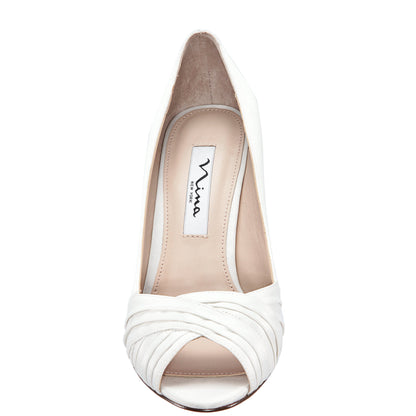 Nina Shoes Rhiyana White Satin Peep Toe High-Heel Classic Pump