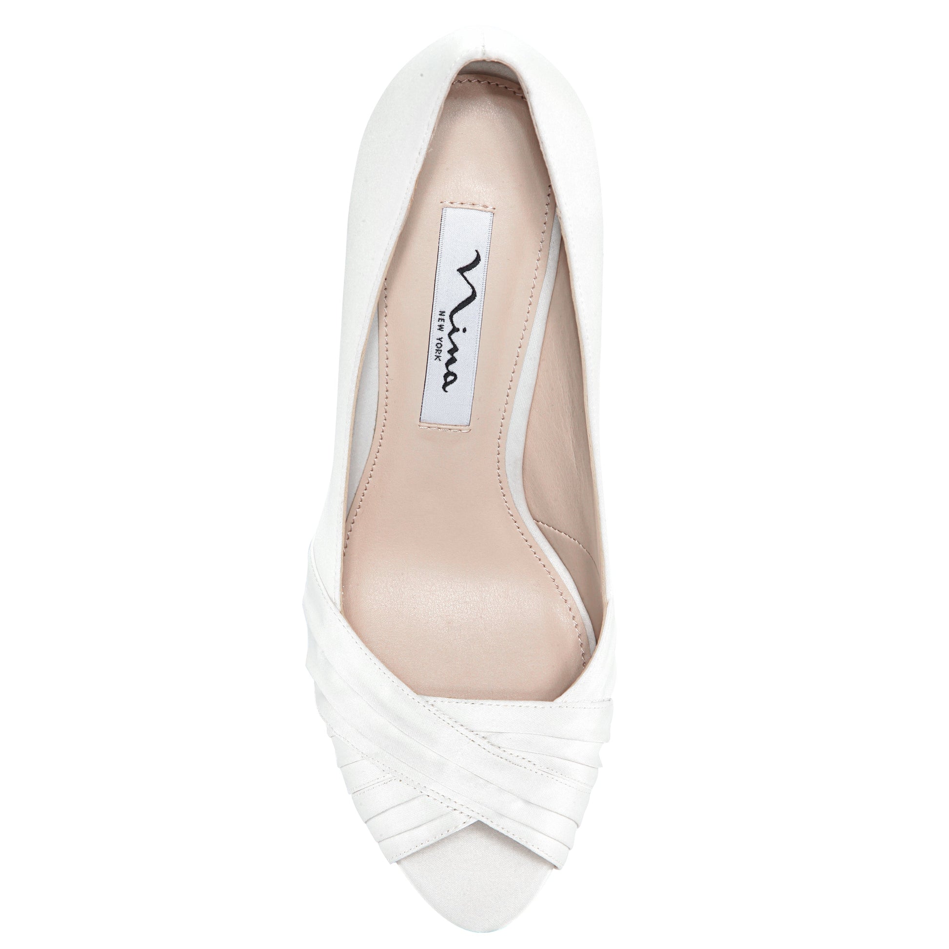 Nina Shoes Rhiyana White Satin Peep Toe High-Heel Classic Pump